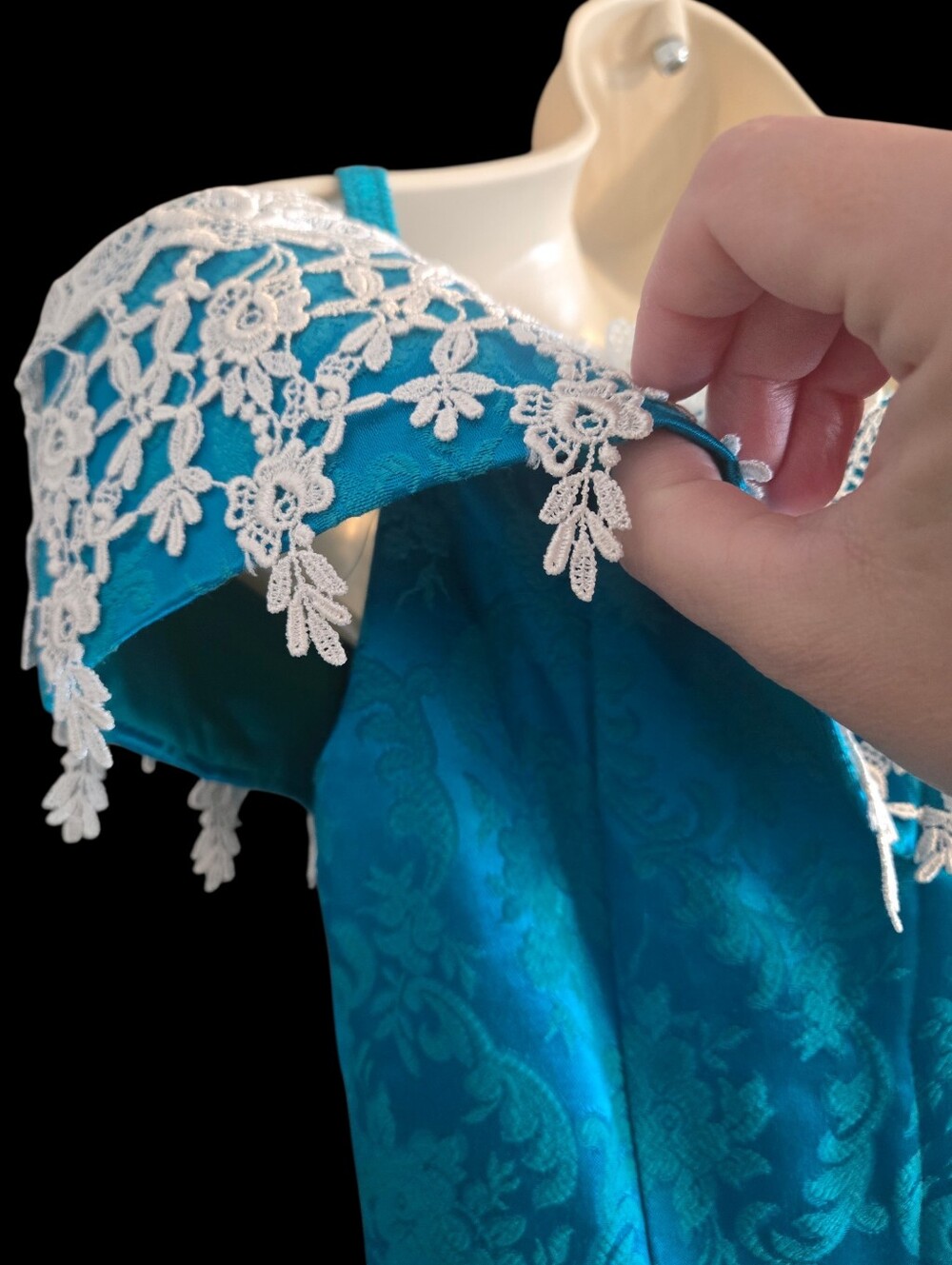 Vintage Formal Renaissance Festivsl Teal Blue Corset Lace Dress, Royal Size 5/6 - Picture 4 of 9